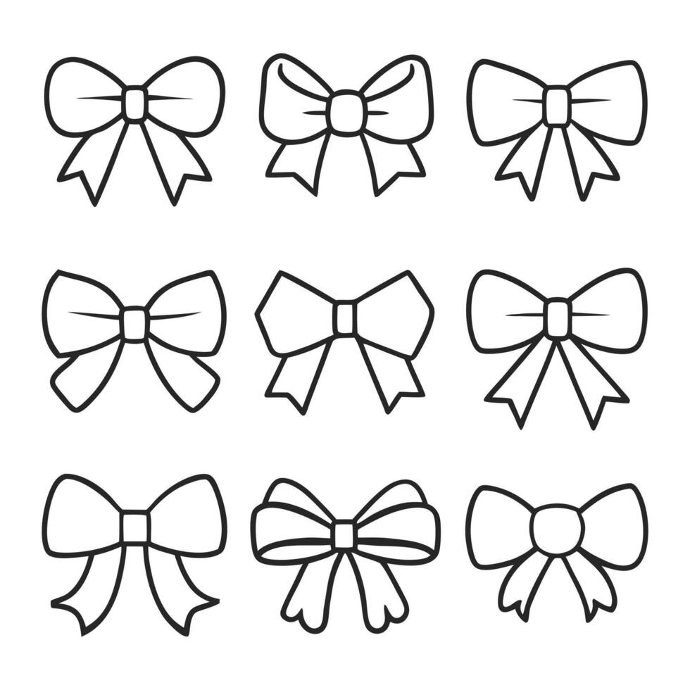 Minimalist Line Art Bow Set for Creative Digital and Print Designs vector
