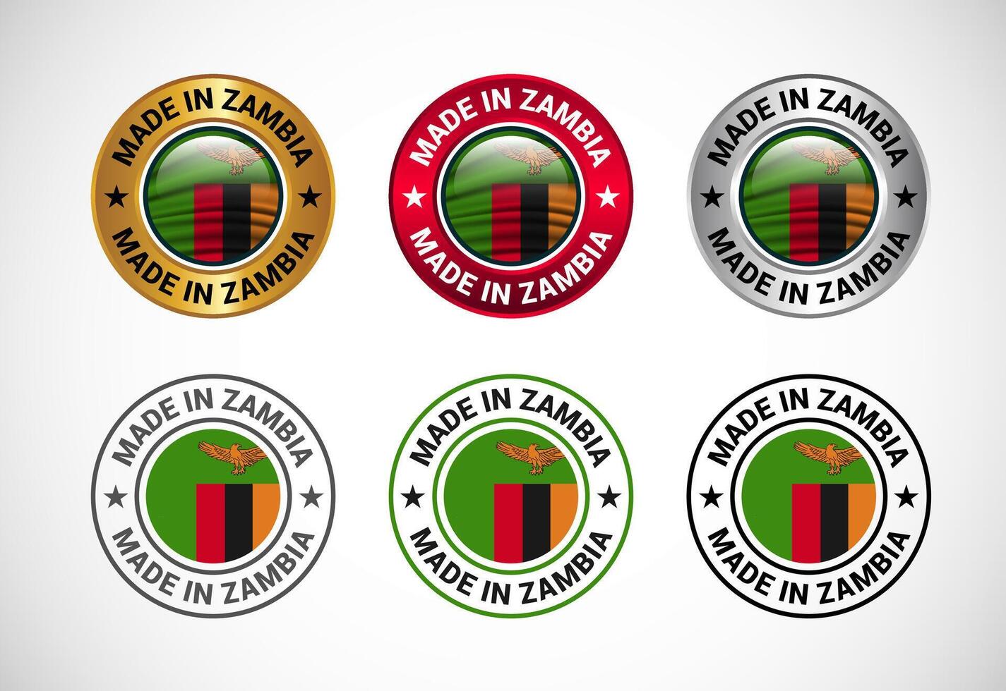 Made in Zambia label icon with flag. Icon set for business, badge, seal, sticker, logo, and symbol vector