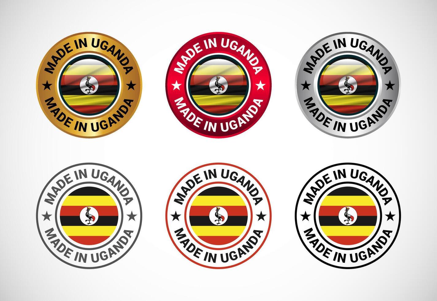 Made in Uganda label icon with flag. Icon set for business, badge, seal, sticker, logo, and symbol vector