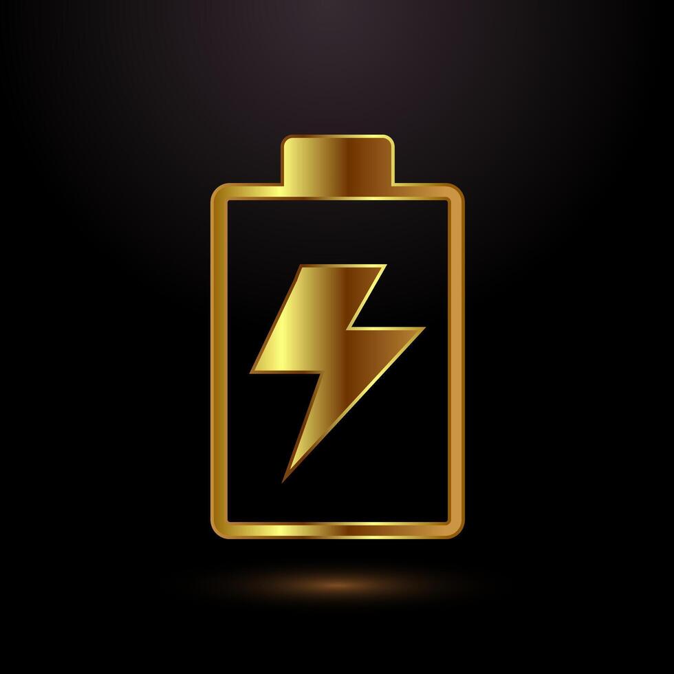 Power, Battery Icon Design Illustration, Shiny gold battery icon for modern interfaces vector