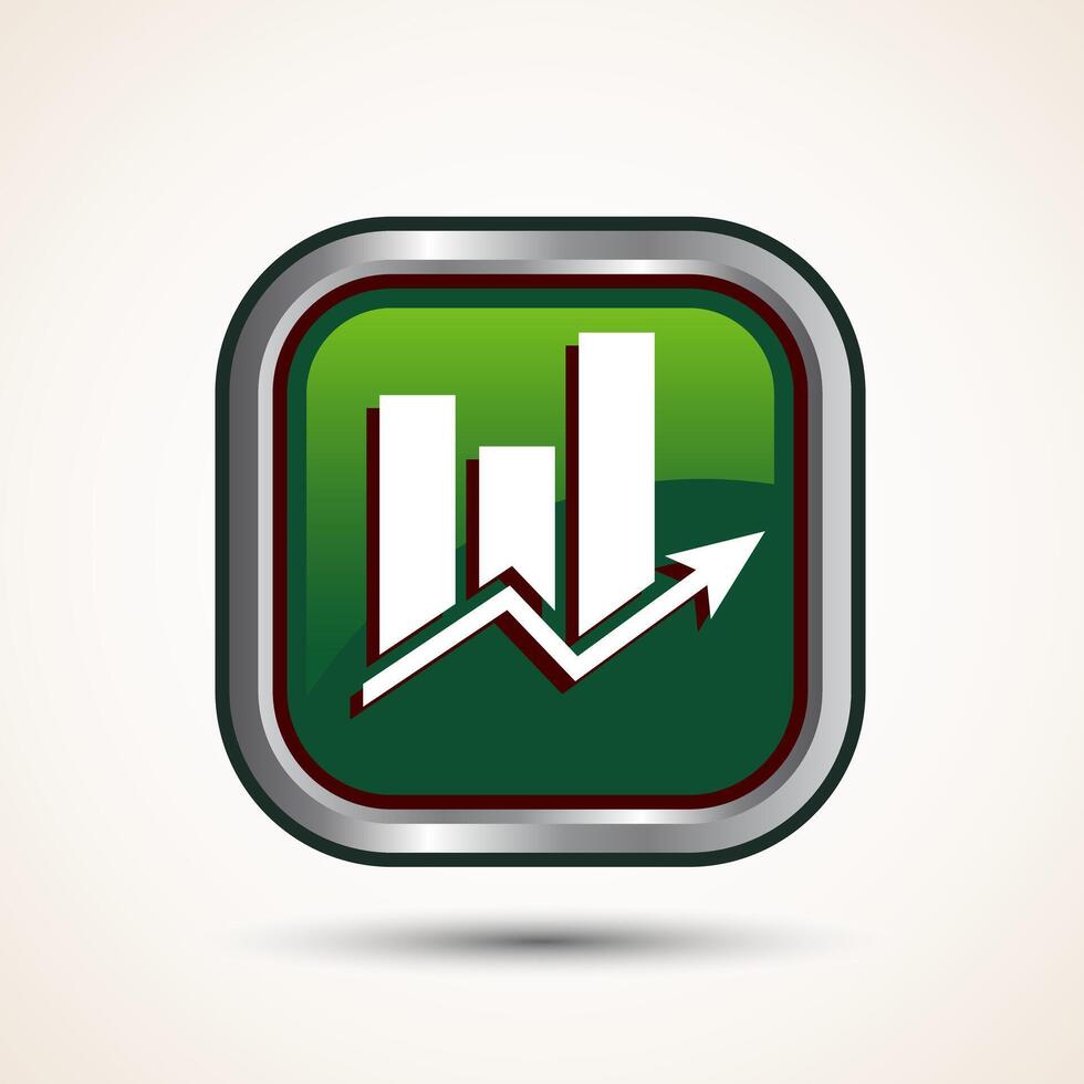 Bar chart icon design illustration, Graph icon, Growth sign, Growth chart, Green color square button design vector
