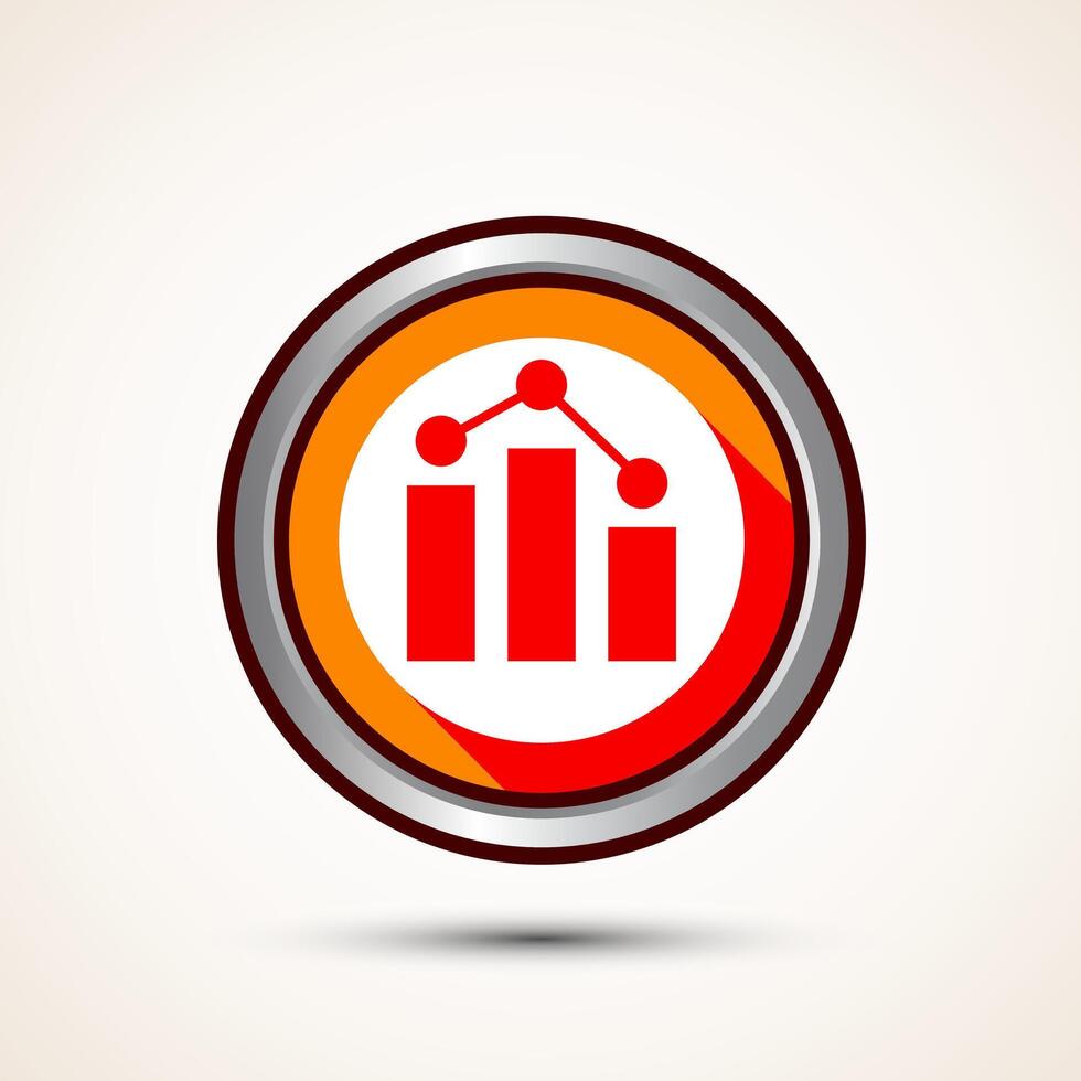 Bar chart icon design illustration, Graph icon, Growth sign, Growth chart, Orange shadow button design vector