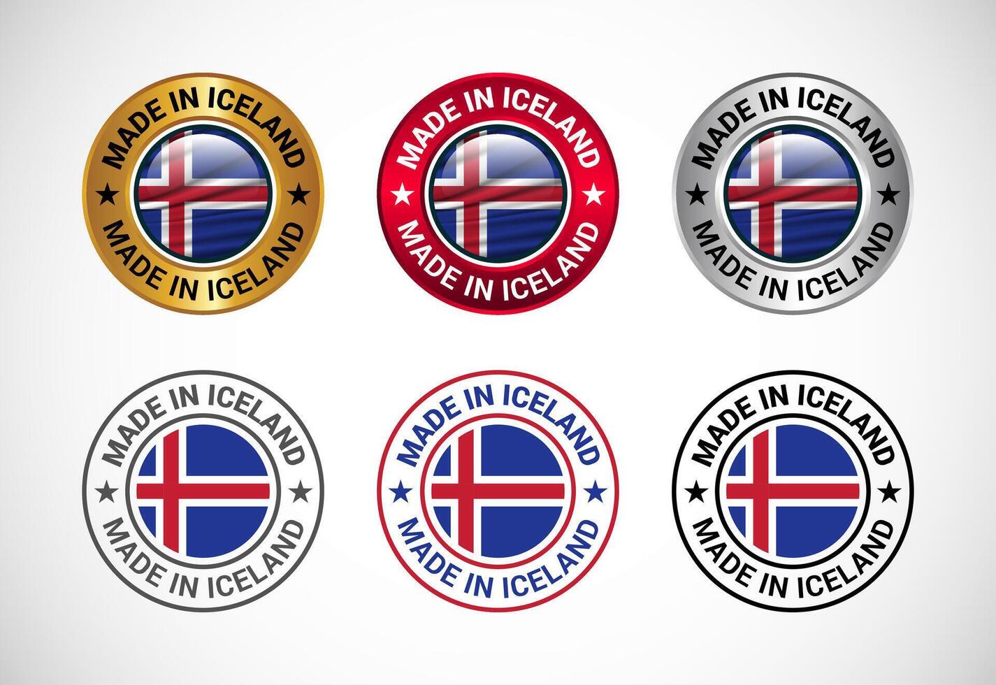 Made in Iceland label icon with flag. Icon set for business, badge, seal, sticker, logo, and symbol vector