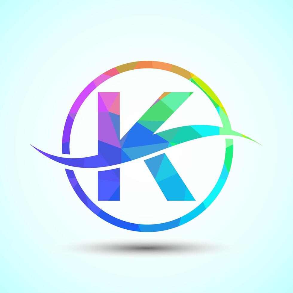 English alphabet K with swoosh or ocean wave logo design. Graphic alphabet symbol for corporate business identity vector