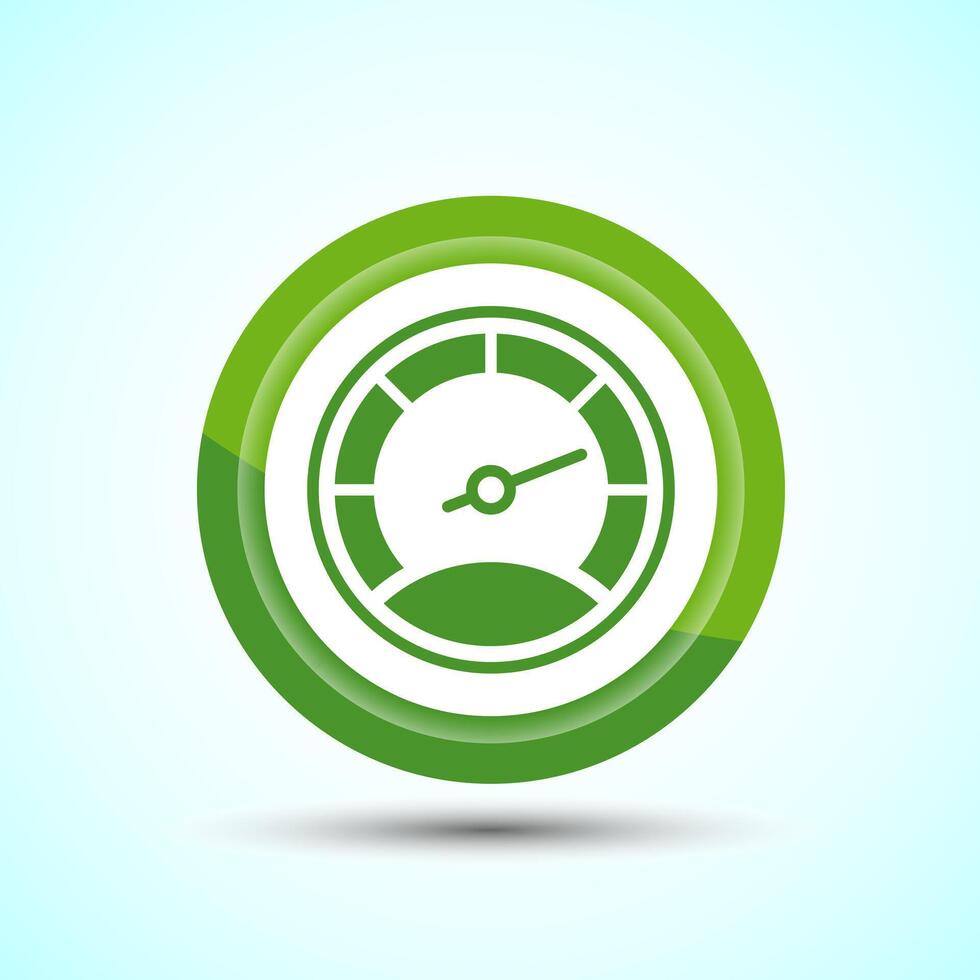 Speedometer Icon design illustration, Speed indicator sign symbol, Green color button design vector
