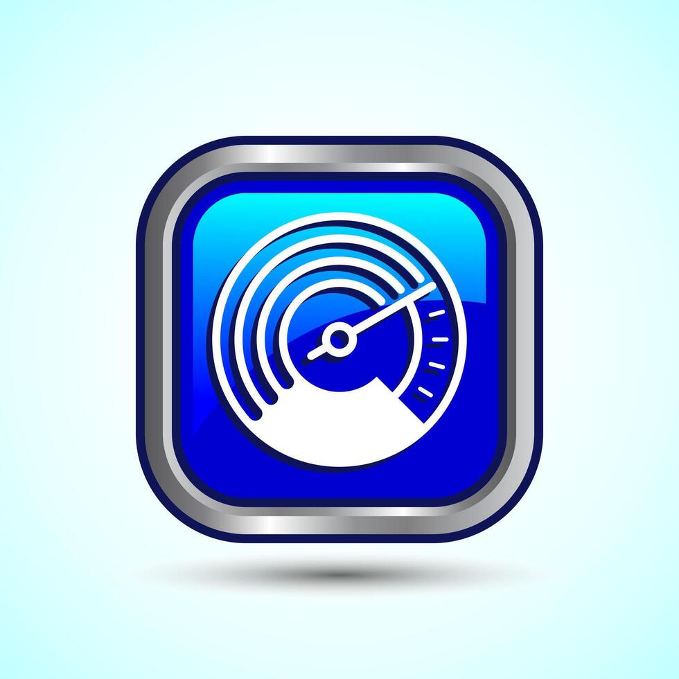 Speedometer Icon design illustration, Speed indicator sign symbol, Blue color square button design vector