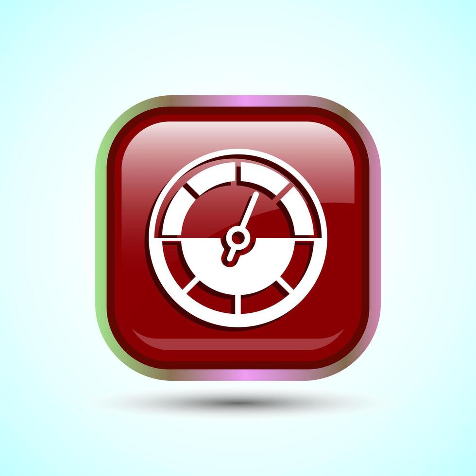 Speedometer Icon design illustration, Speed indicator sign symbol, Red color square button design vector