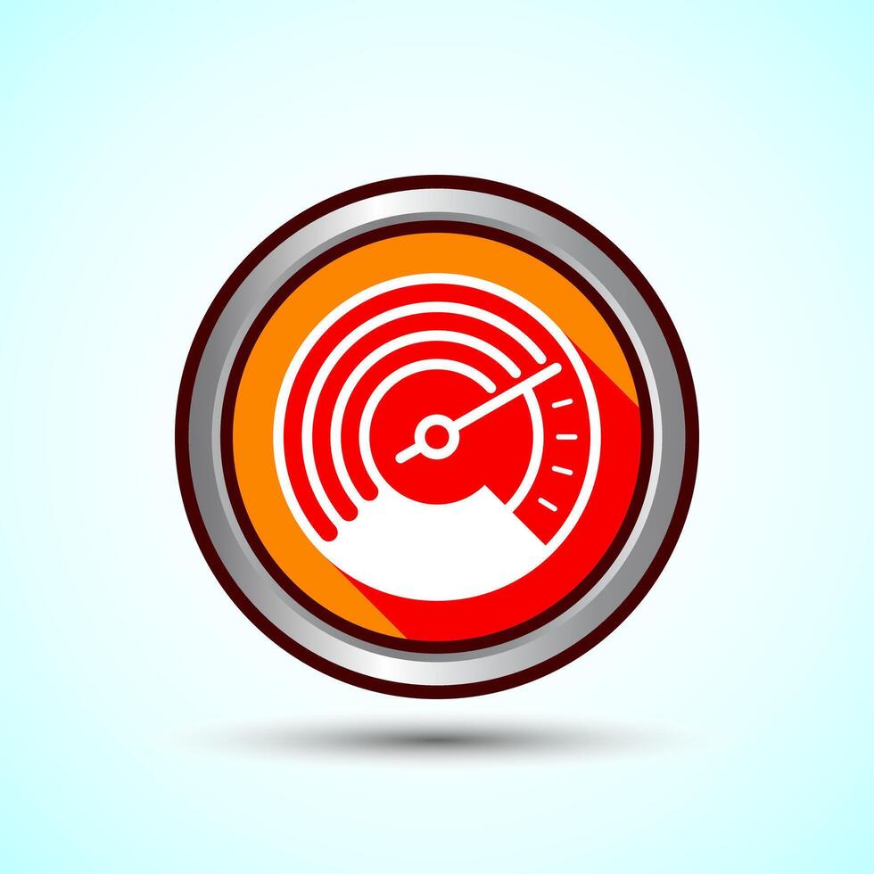 Speedometer Icon design illustration, Speed indicator sign symbol, Orange shadow button design vector
