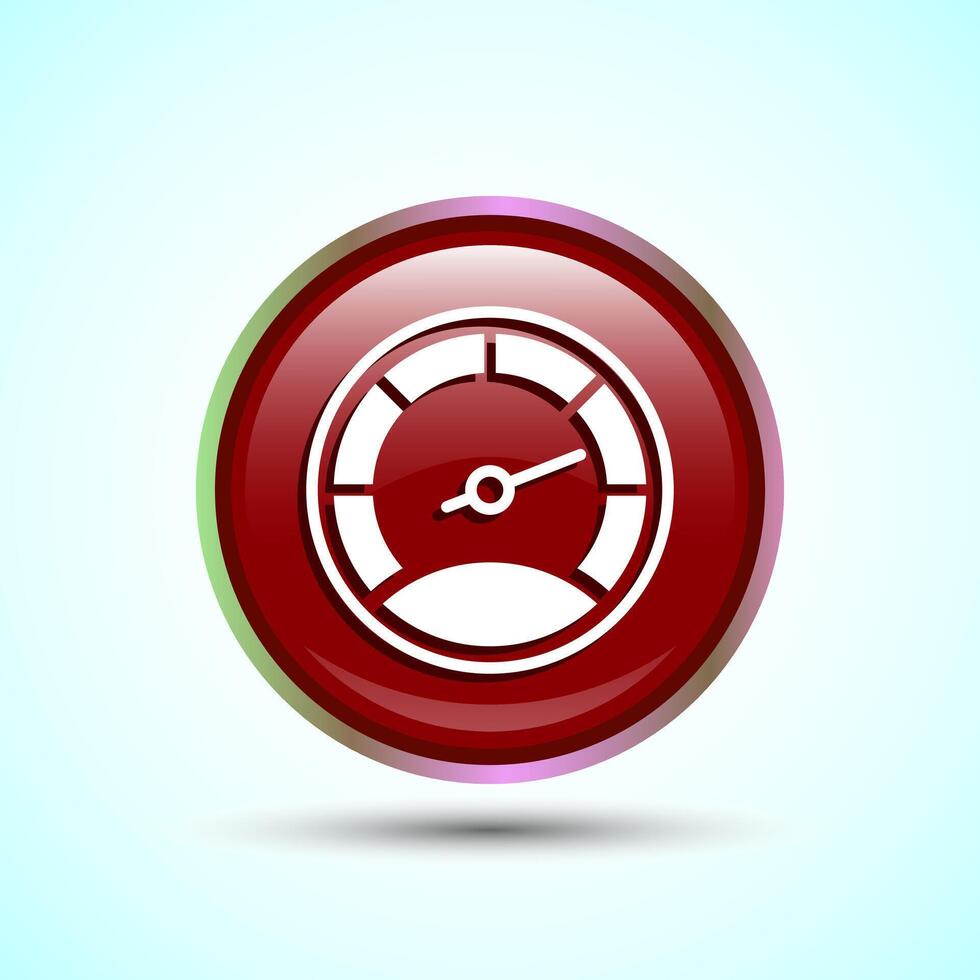 Speedometer Icon design illustration, Speed indicator sign symbol, Red color round button design vector