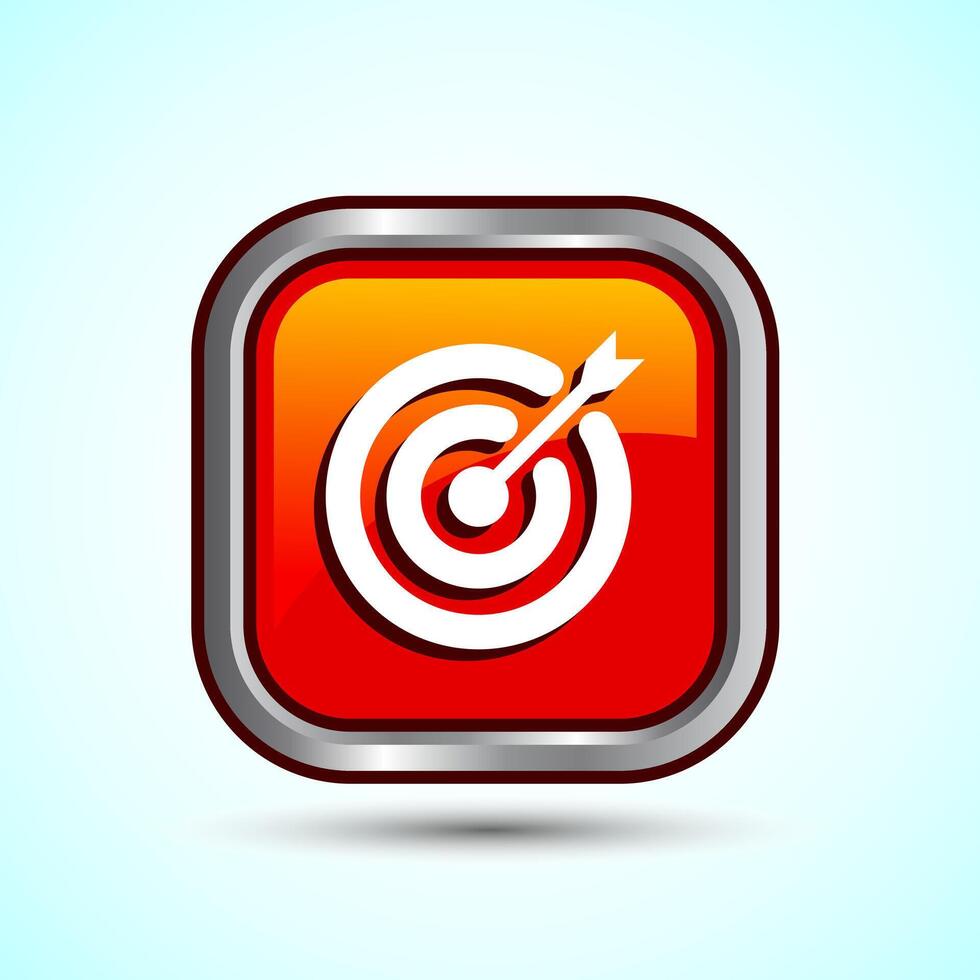 Target goal icon design illustration, Goal sign symbol, Orange color square button design vector