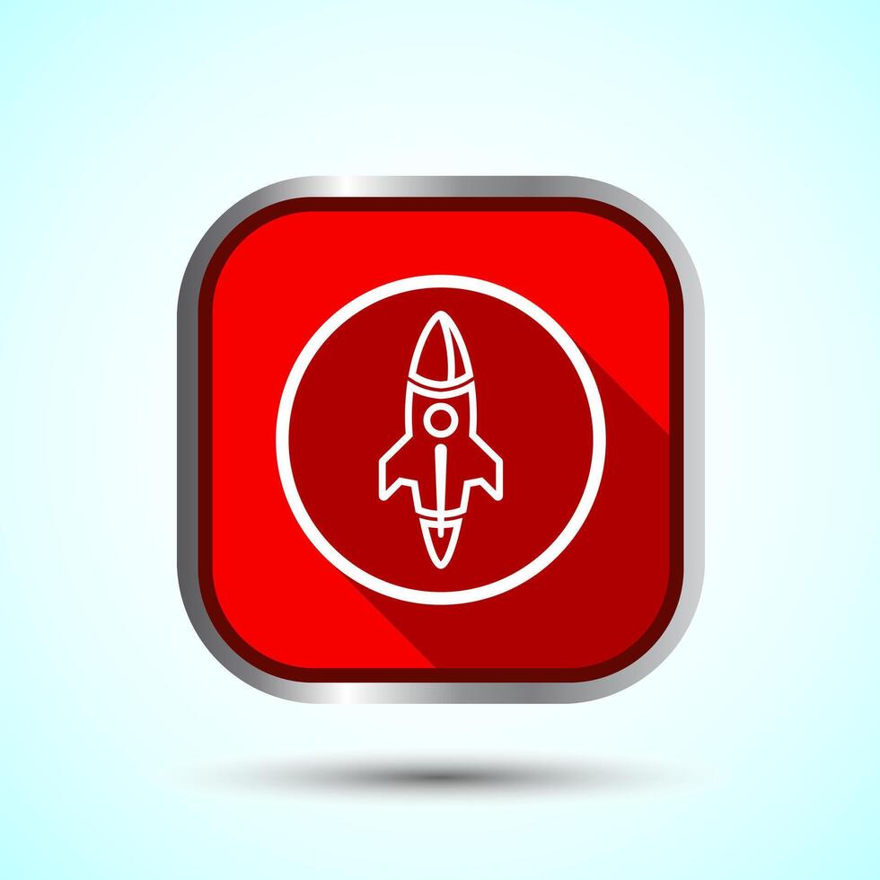 Rocket icon design illustration, Business start up symbol, Rocket launching sign, Red Shadow Button Design vector