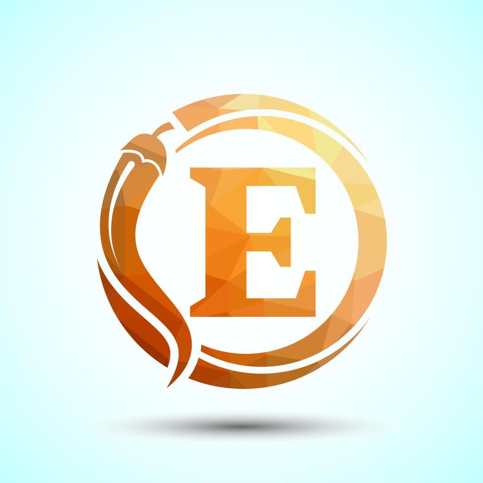 English Alphabet E With Red Chilli Logo Design. Low Poly Graphic Alphabet Symbol For Corporate Business vector