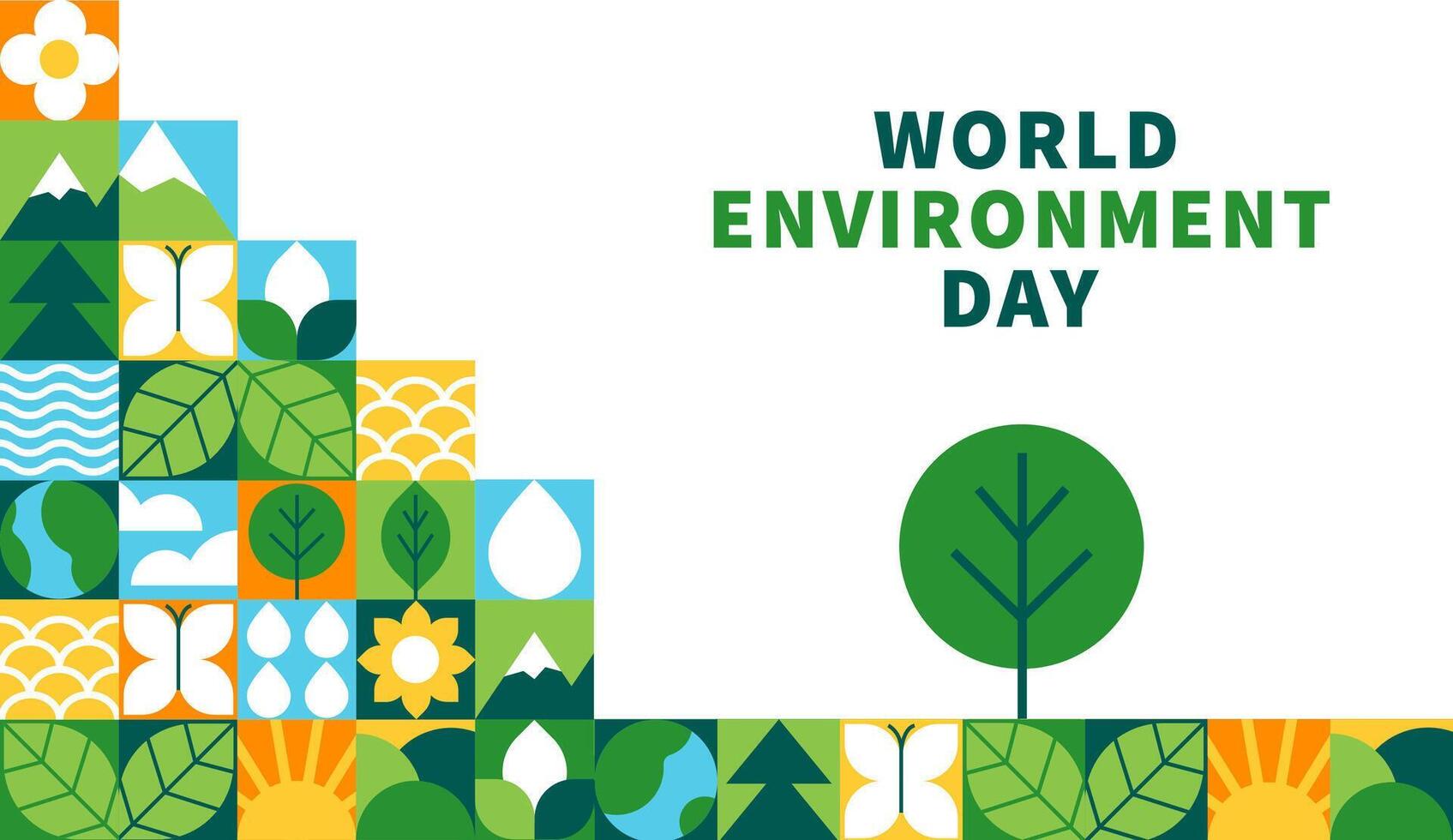 Eco-Friendly Web Template for World Environment Day with Modern Geometric Nature Mosaic vector