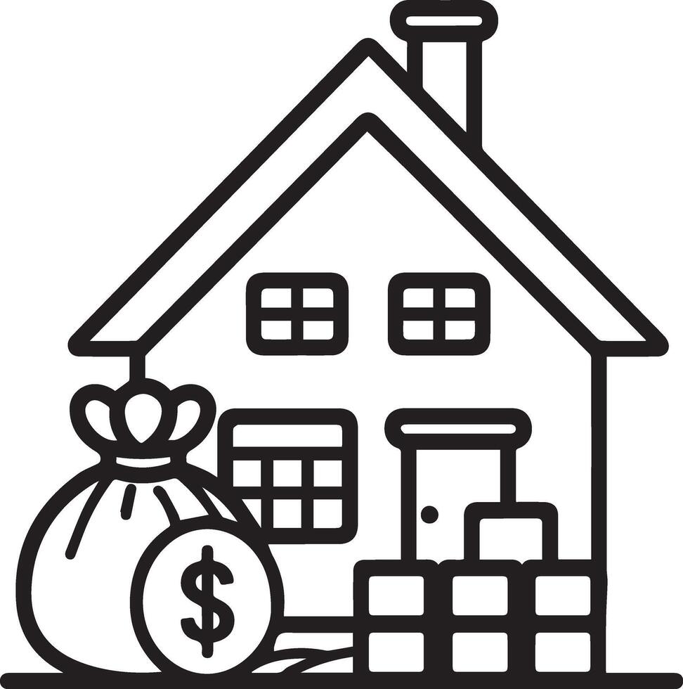 Icon of Money Bag in Front of Bank Building for Loan and Finance vector
