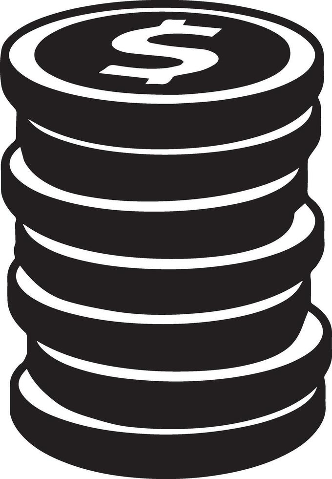 Black Silhouette Stack of Coins Icon for Finance Business and Money Management vector