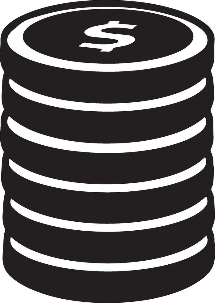 Simple Black Stack of Coins Icon for Business Finance and Wealth Illustration Projects vector