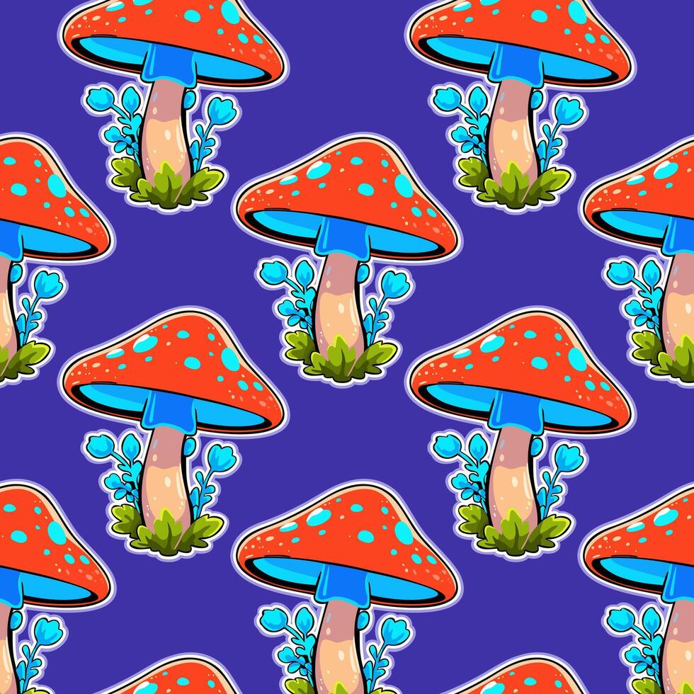 Bright seamless pattern with fly agarics vector