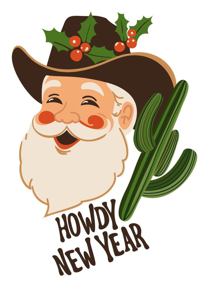 Santa Claus in retro cowboy style. Howdy New Year. isolated illustration vector
