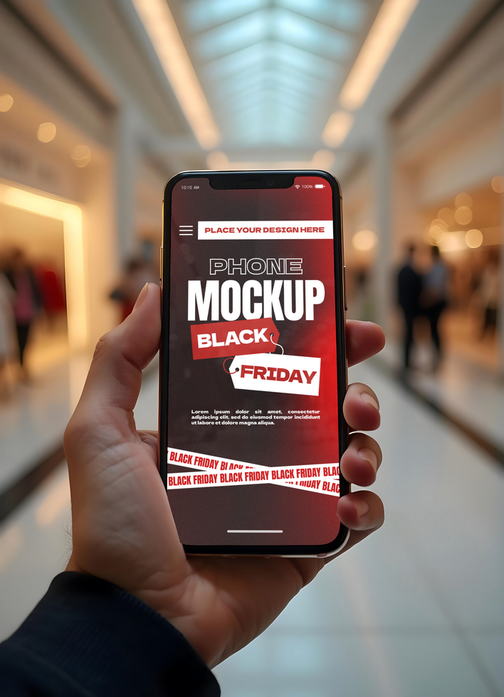 holding the phone in the crowd Mockup psd