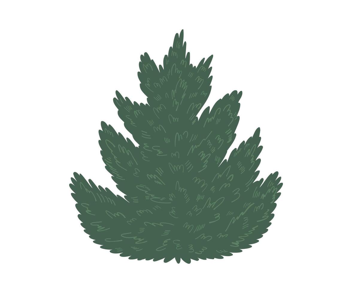 The Christmas tree is hand drawn in a flat style. Hand drawn illustration. vector