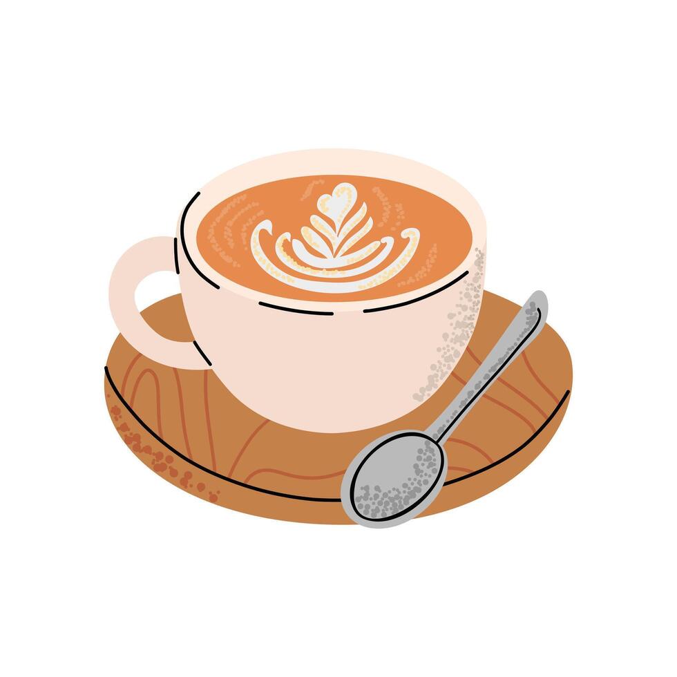 Cappuccino, Americano in a cup. Hot coffee with crema. illustration in flat style. White isolated background. vector