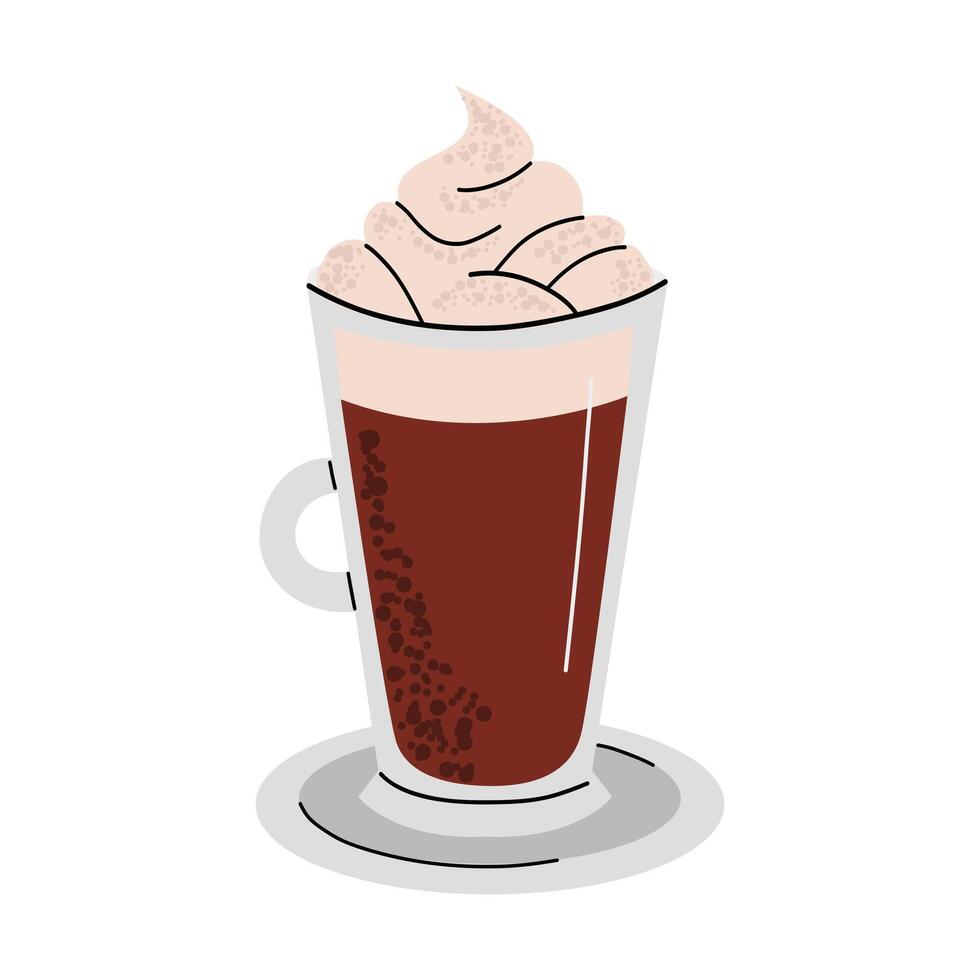 Irish coffee, frappuccino. Cute coffee on a saucer. illustration in flat style. White isolated background. vector
