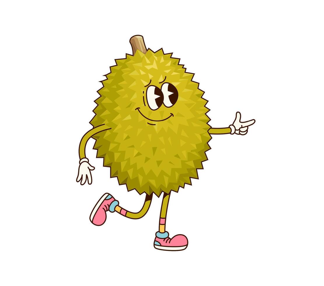 Groovy tropical durian fruit finger gun gesture vector