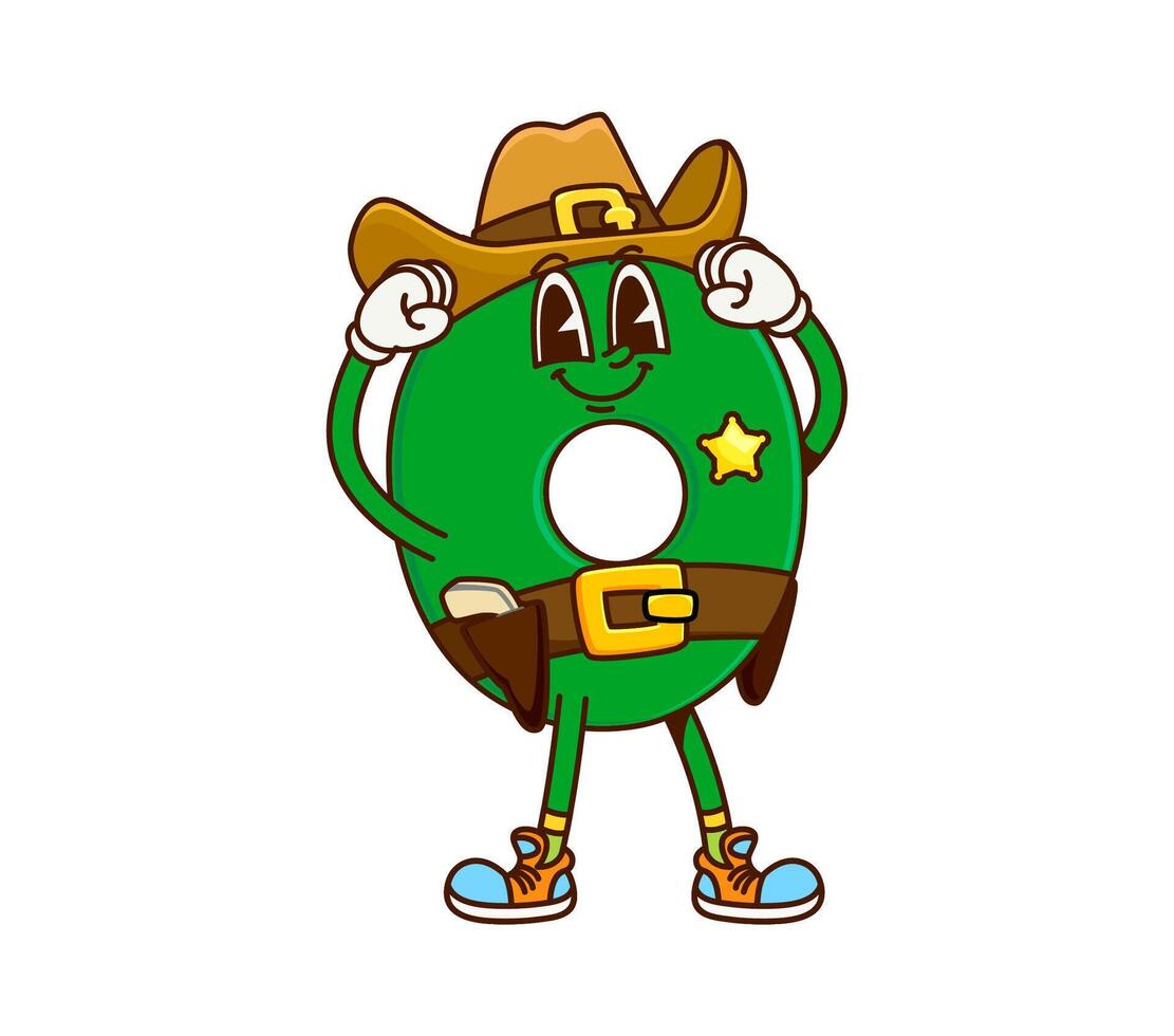 Cartoon groovy cowboy, sheriff zero character vector