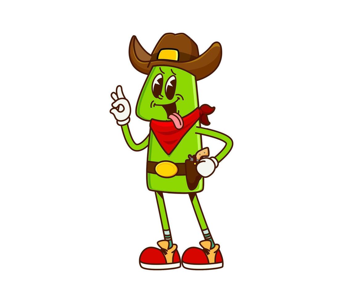Cartoon groovy math number one cowboy and bandit vector