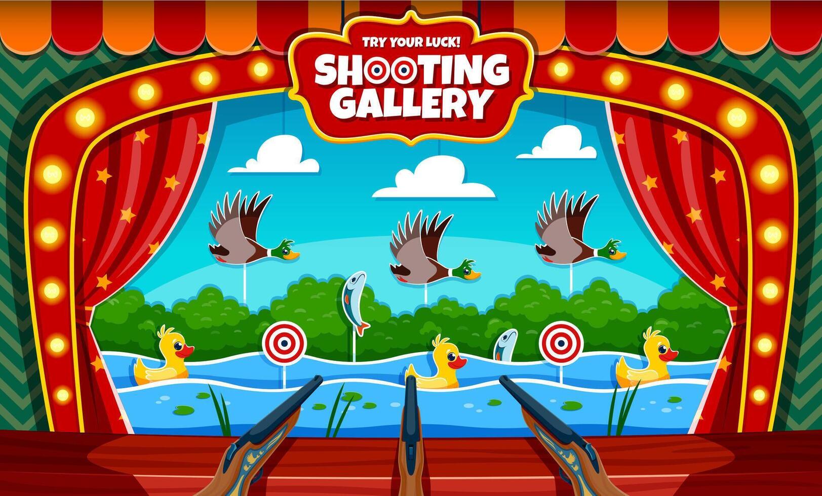 Hunting ducks, carnival shoot game, shooting range vector