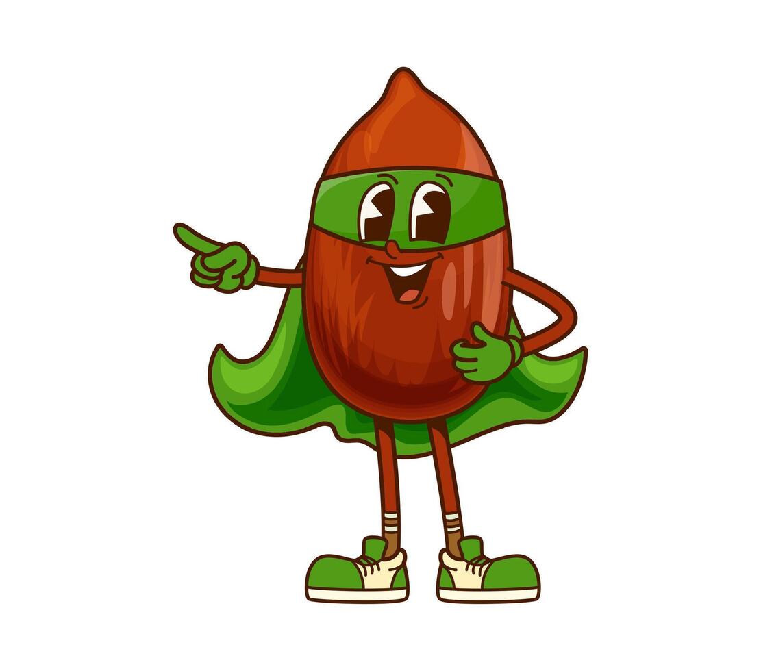 Groovy superhero peanut character with green cape vector