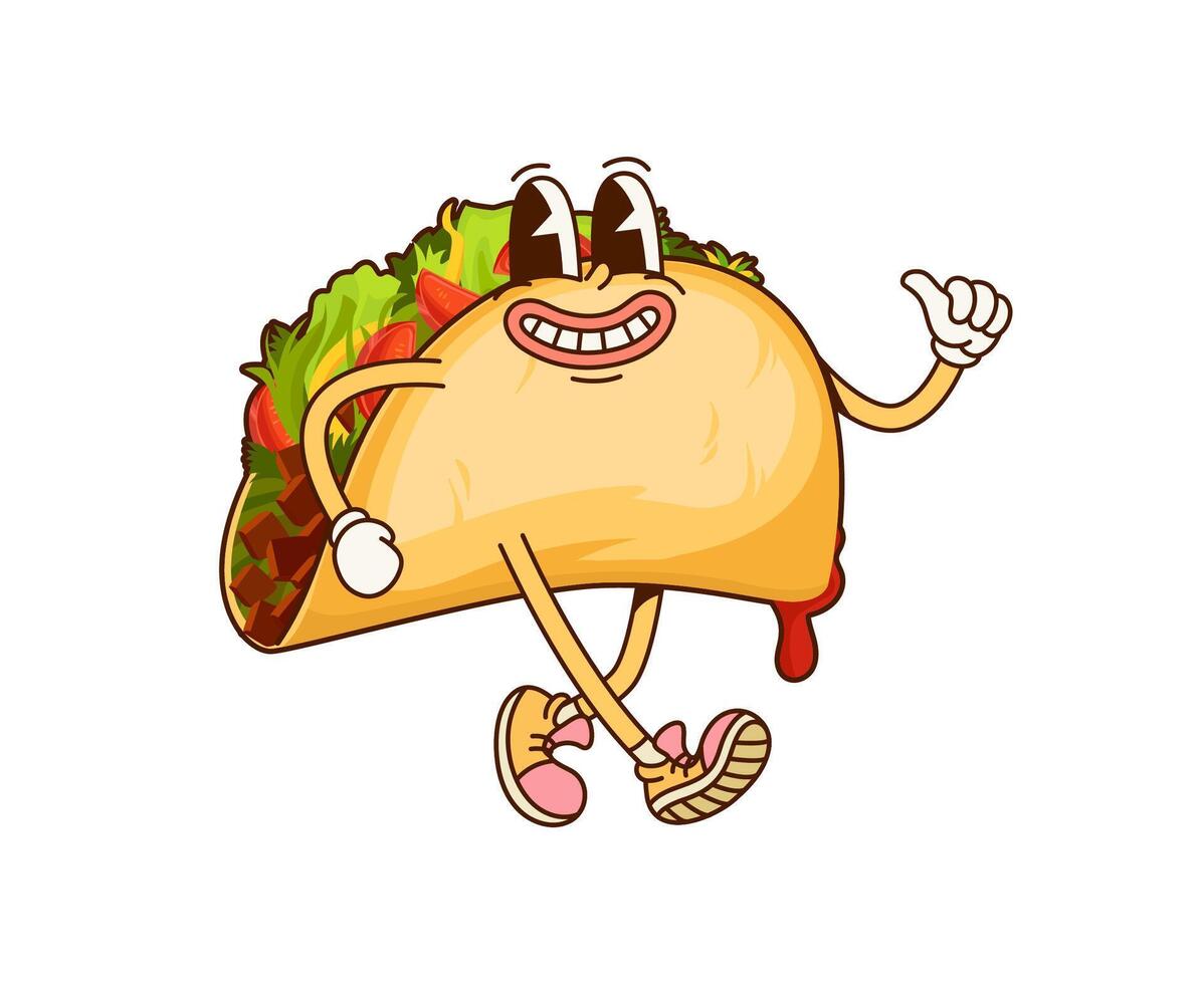 Cartoon fast food Mexican taco groovy character vector