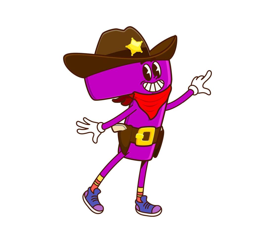 Cartoon groovy math number seven sheriff character vector