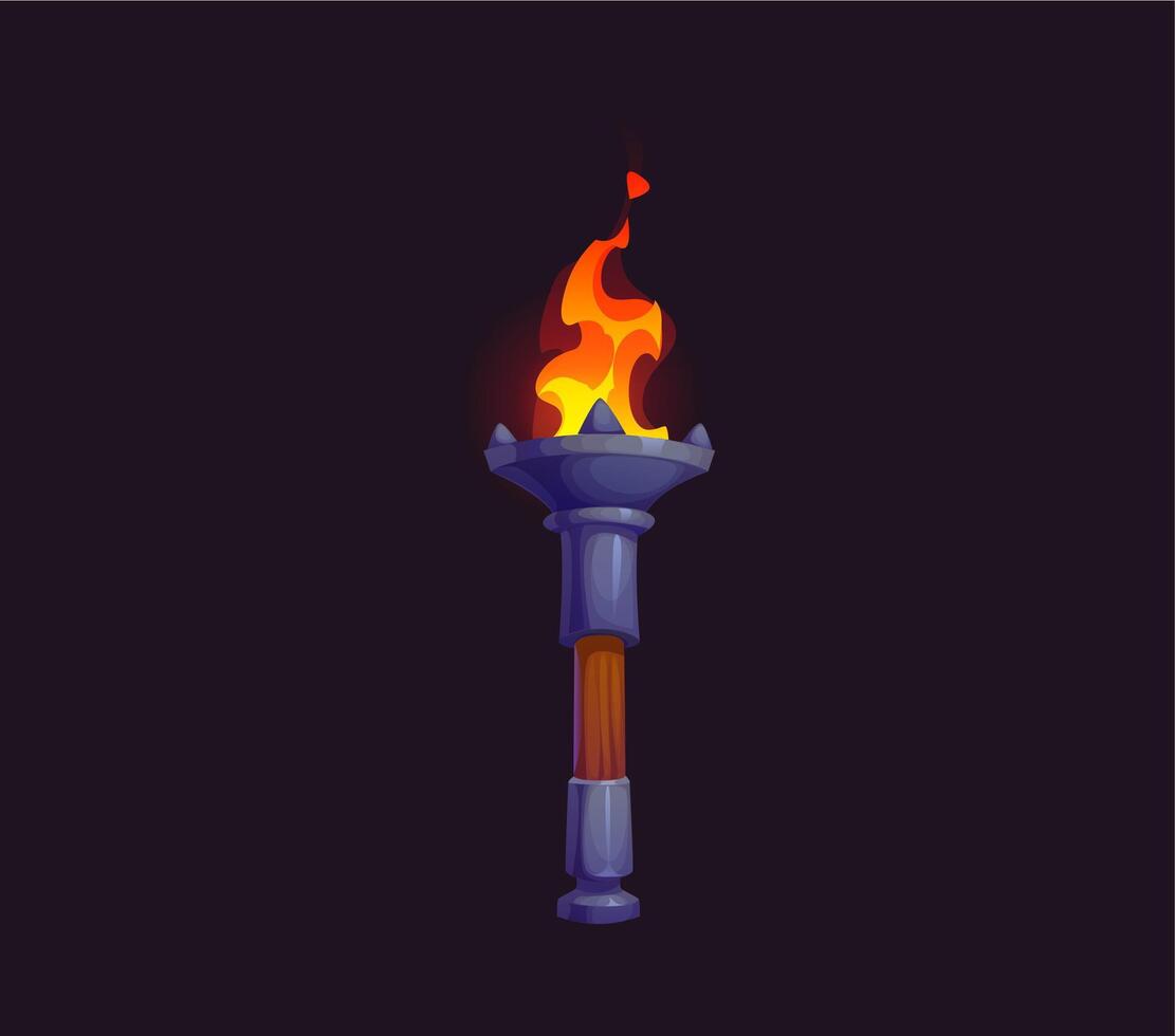 Game medieval fire torch with a burning flame vector