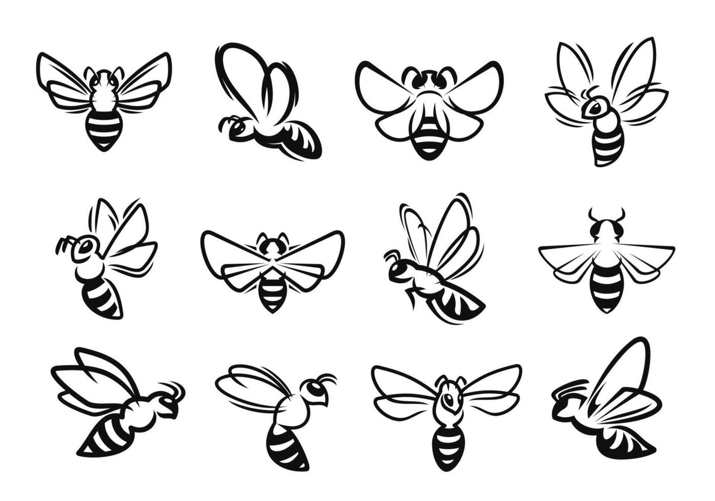 Bee, bumblebee or wasp hornet insect icons vector