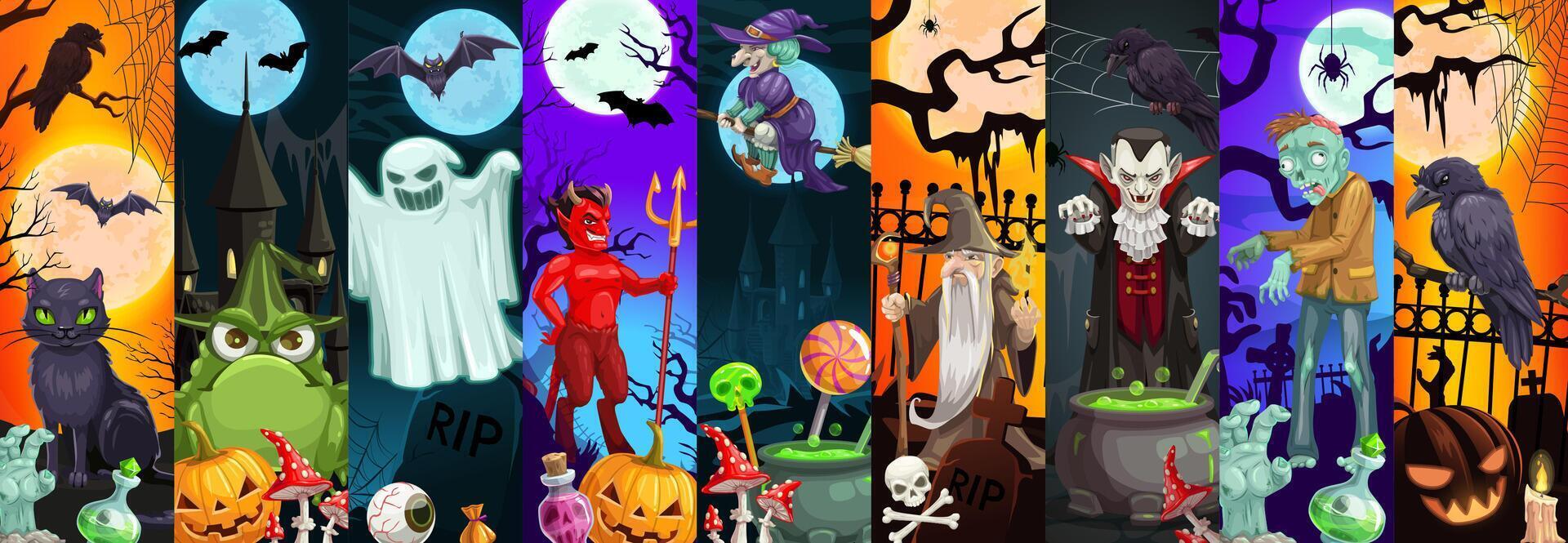 Cartoon Halloween holiday characters collage vector