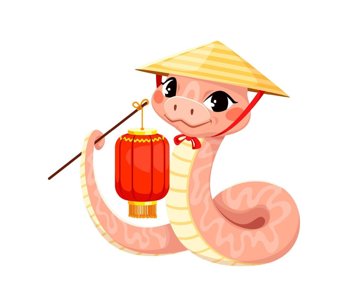 Sweet cartoon snake character in conical hat vector