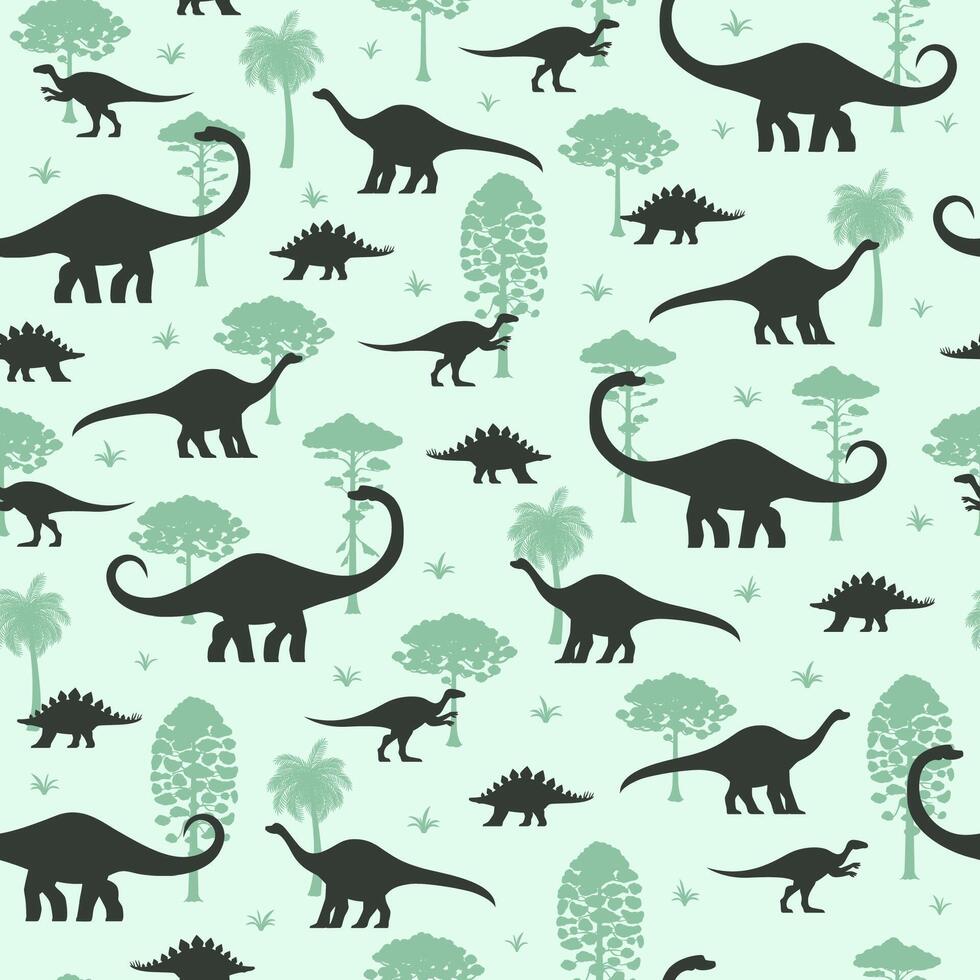 Prehistoric dino seamless pattern with silhouettes vector