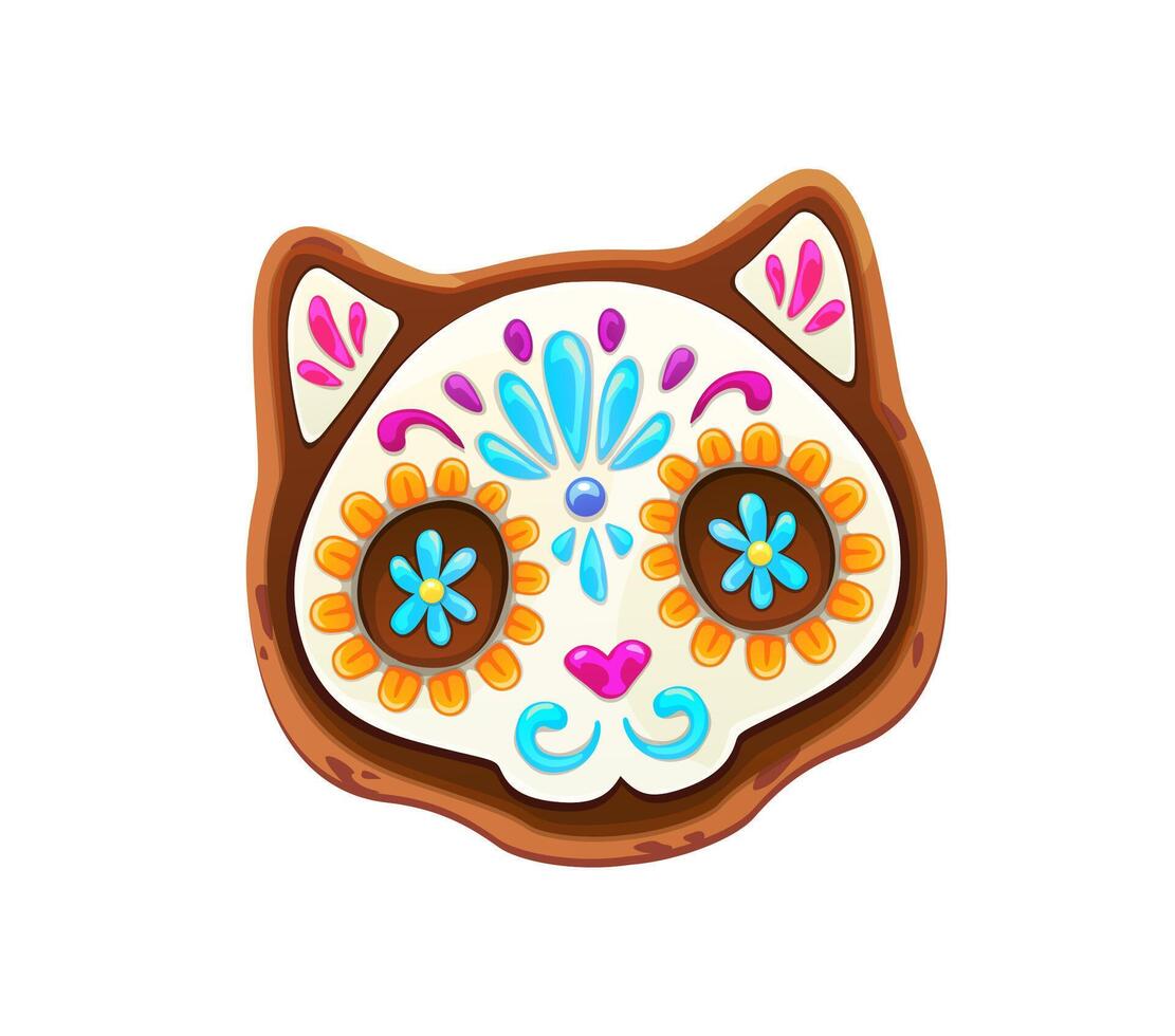 Mexican day of dead biscuit cat skull cookie vector