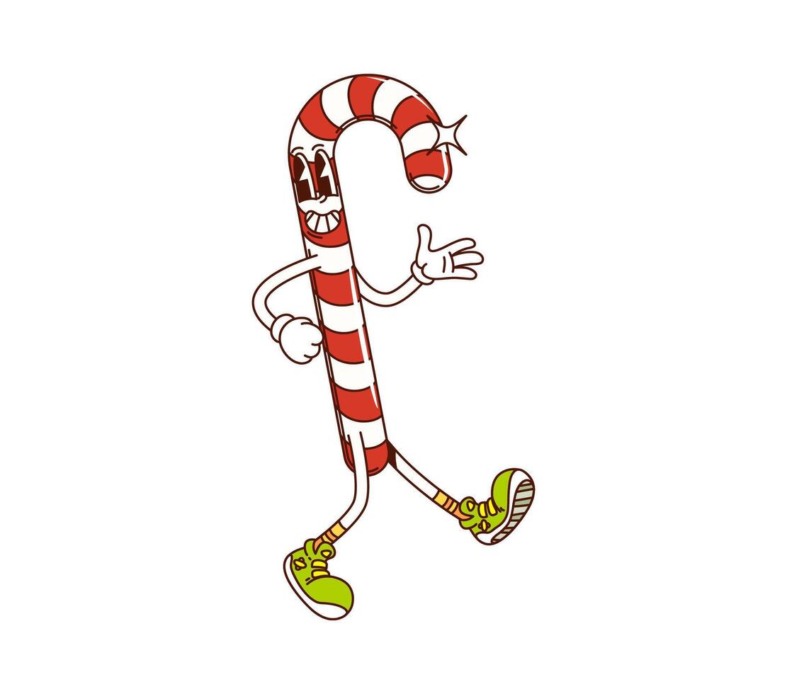Candy cane funny groovy hippie dessert character vector