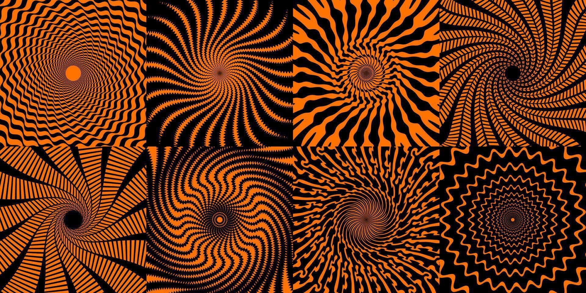 Psychedelic Halloween spiral patterns set vector