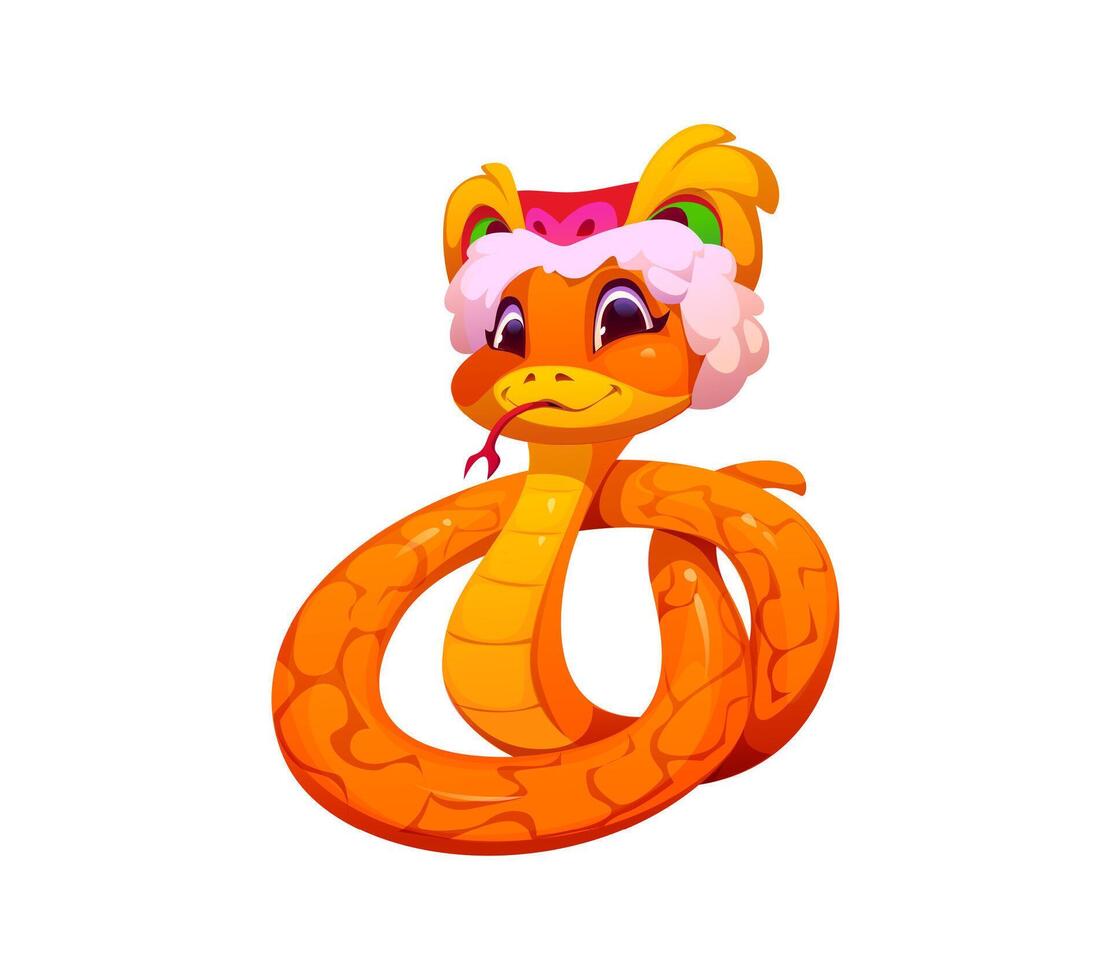 Cartoon playful snake character in Chinese hat vector