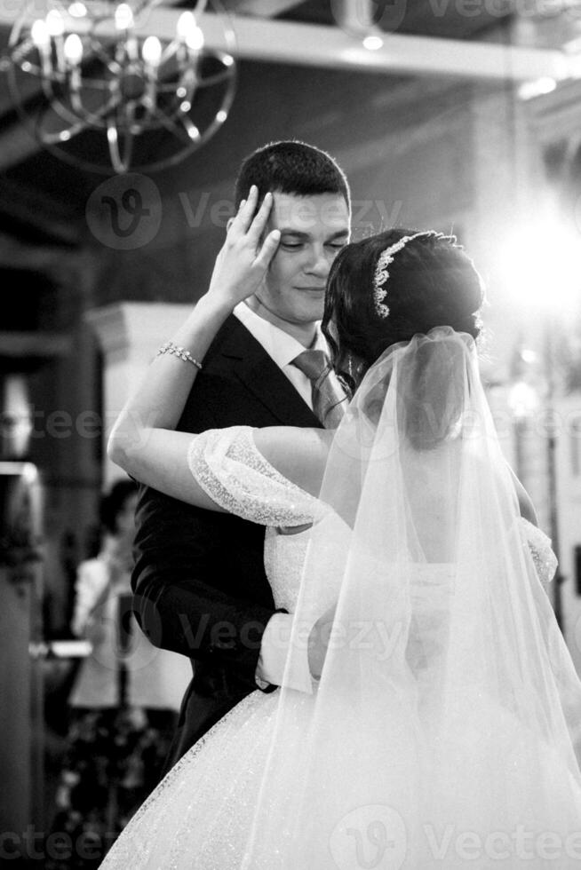 the first dance of the bride and groom a restaurant photo