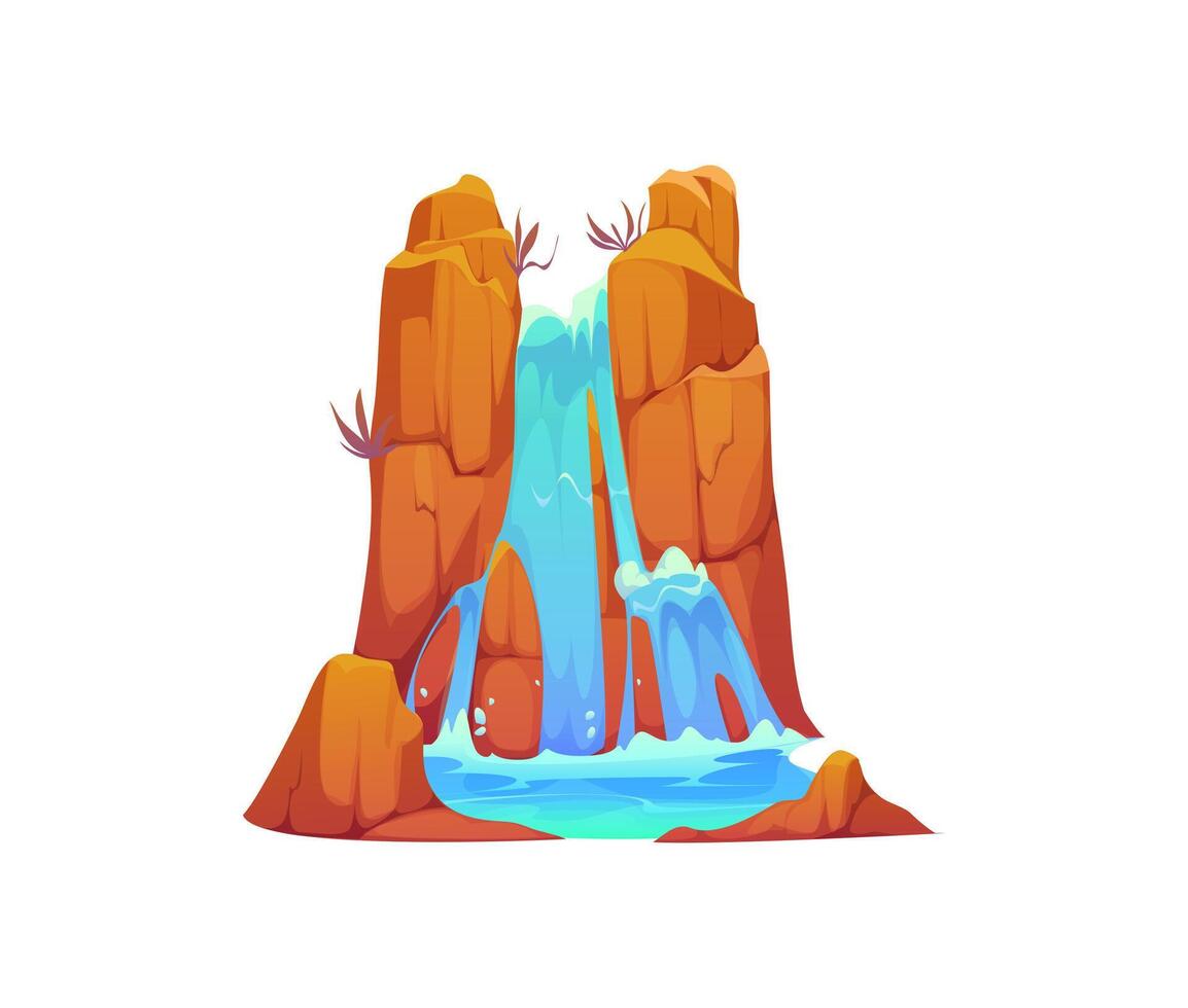 Cartoon waterfall water cascade wild west canyon vector