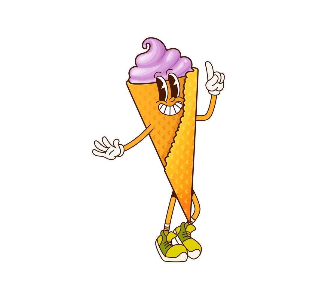 Cartoon fast food ice cream cone groovy character vector