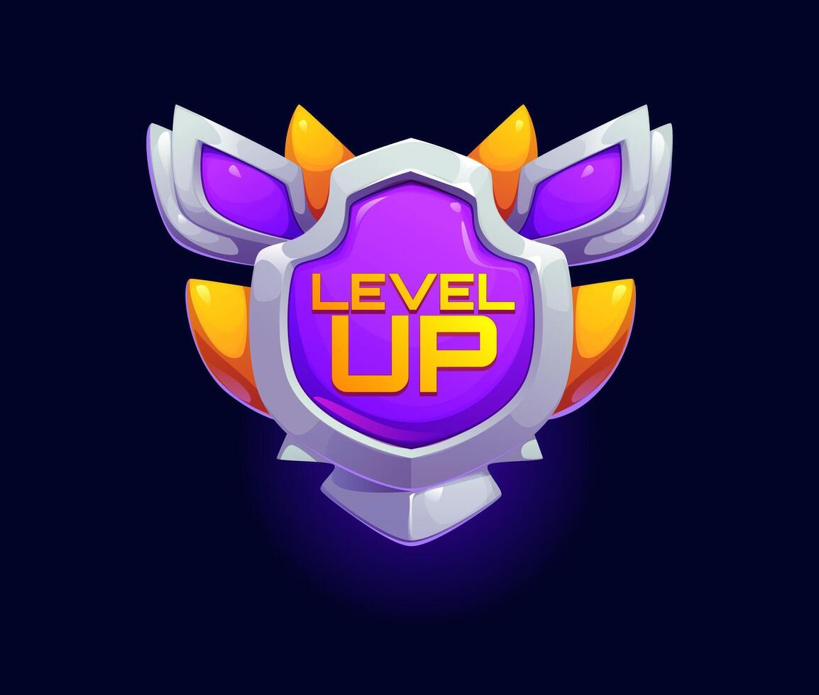 Game level up icon of victory rank golden shield vector