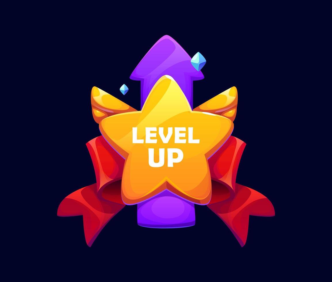 Level up game reward, rate icon with yellow star vector