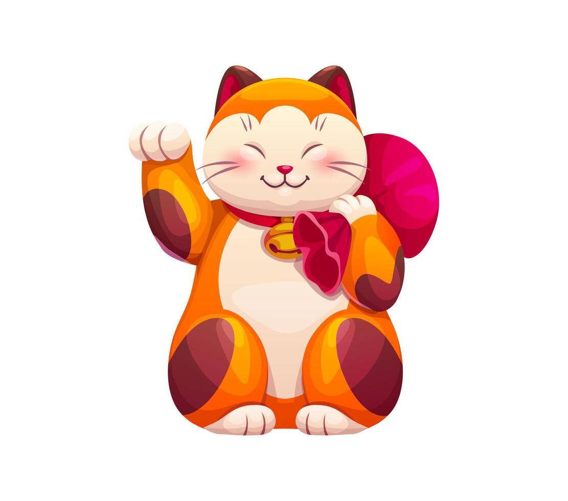Cartoon Japanese Maneki Neko cat with money bag vector