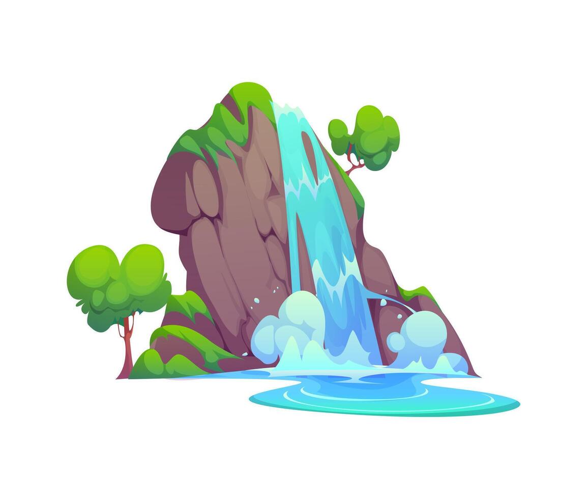 Cartoon waterfall water cascade, park location vector
