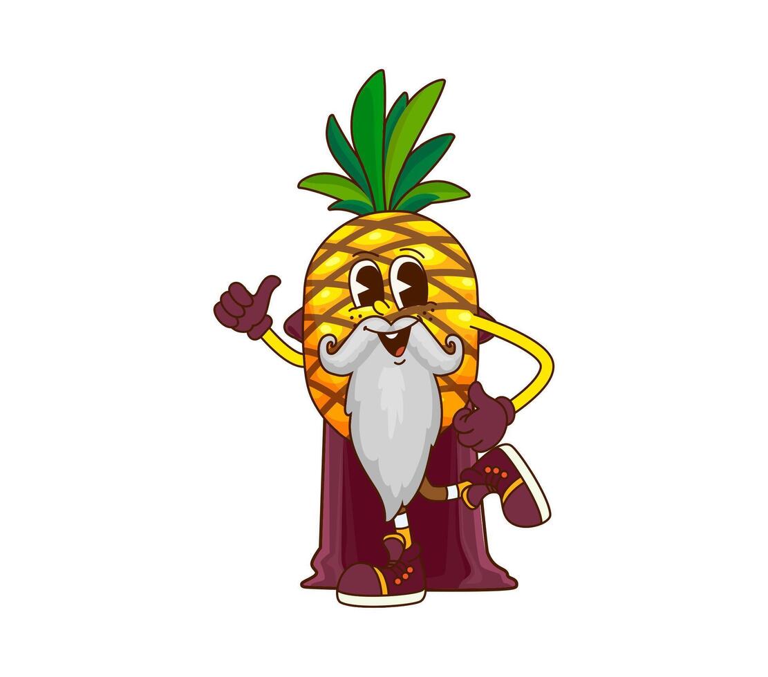 Groovy pineapple fruit halloween wizard character vector